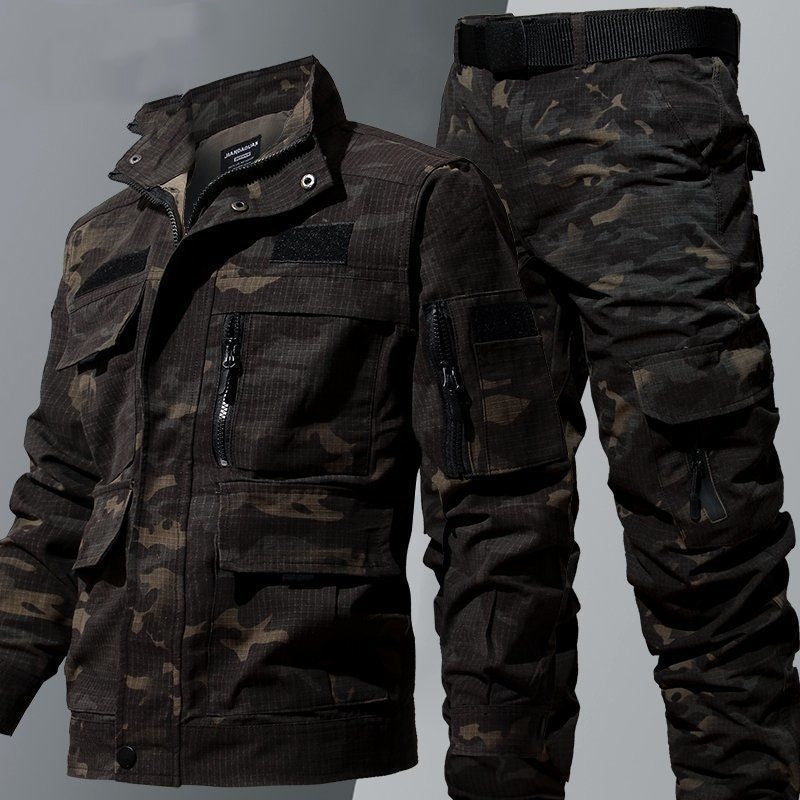 Camouflage LATEST Men's Women’s Tactical Combat Winter Military Camo Jacket & Pants Coat Trousers SUIT SET Clothing Men's Autumn And Winter Suit Tear-resistant Fitness Shirt Labor