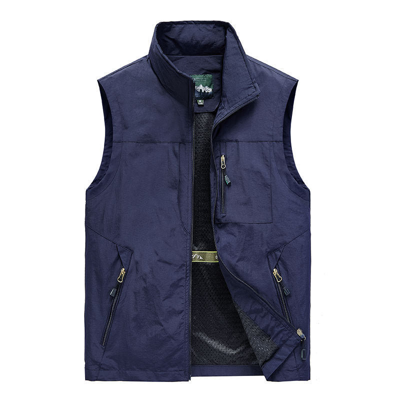 Outdoor Waistcoat Men's Thin Fishing Mountaineering Photography Waistcoat Vest Vest Stand Collar