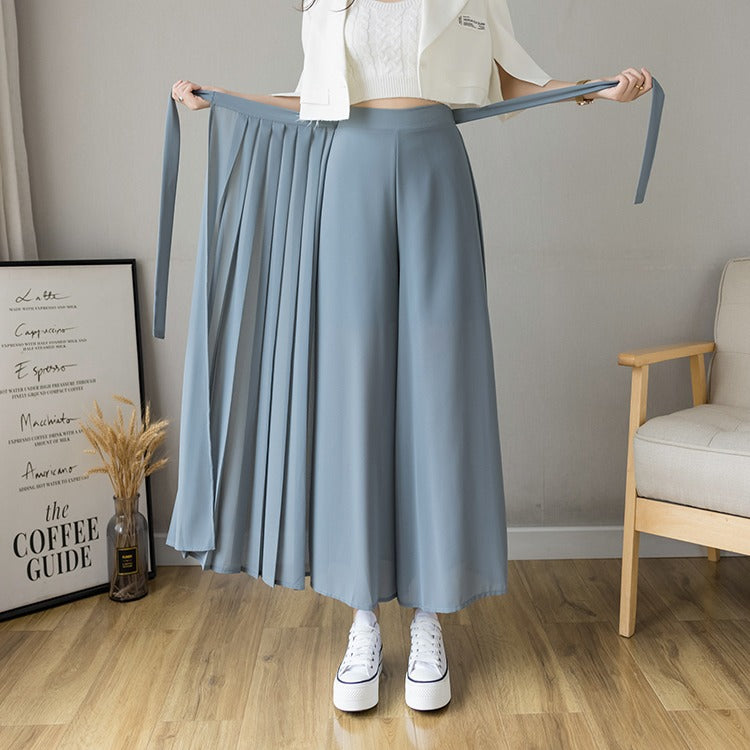 Women's Pleated Chiffon Plus Size Elastic Waist Casual Pant Skirt