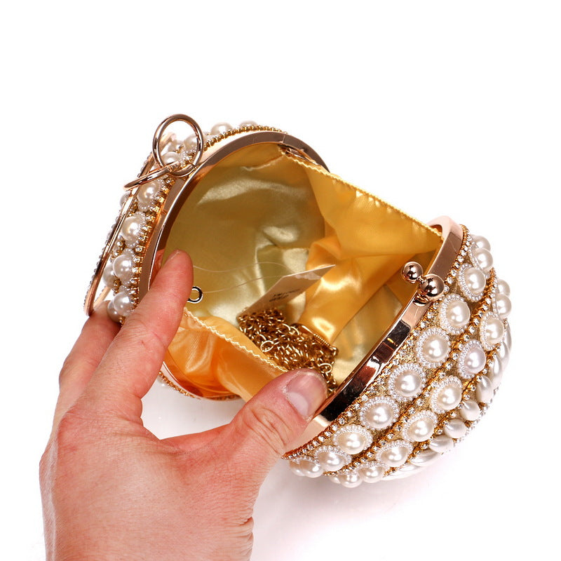 New ladies fashion bag small round bag popular pearl evening bag clutch bag evening bag metal bag female