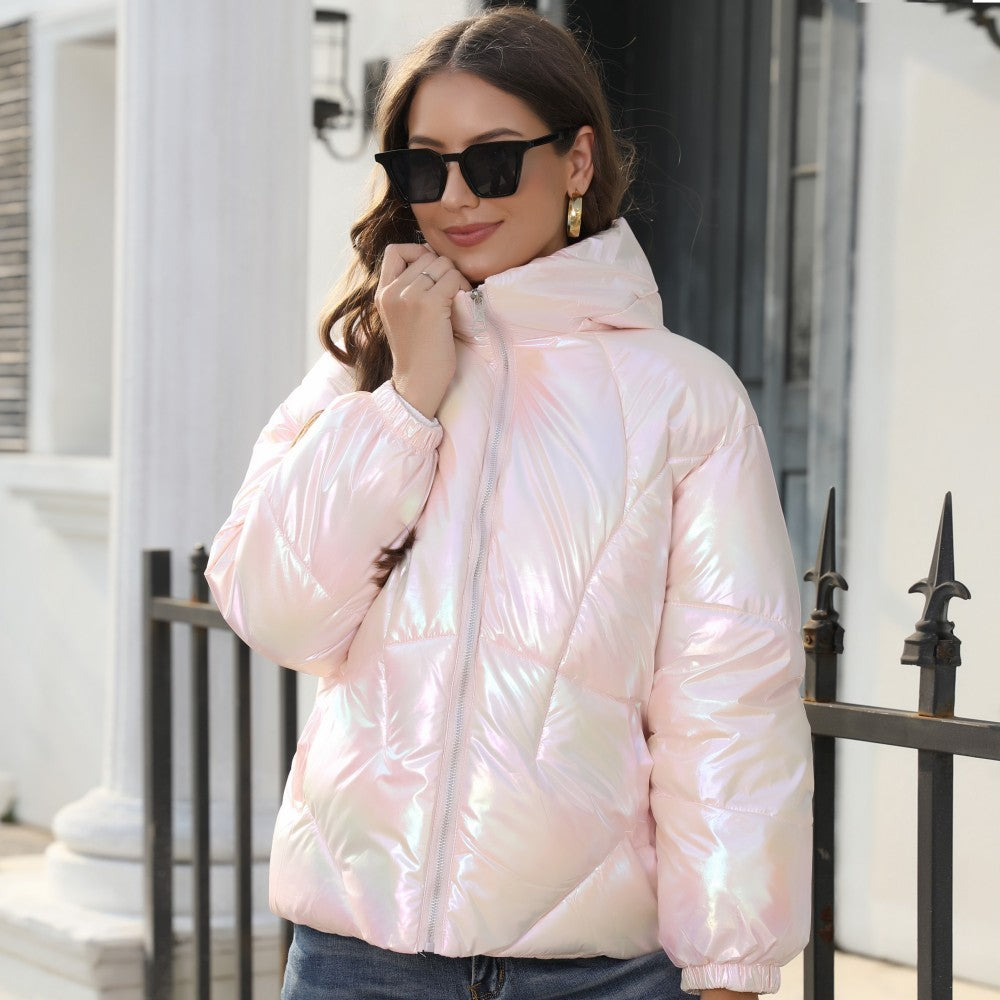 New Fashion Shiny Surface Cotton Cloth Hooded Puffer Jacket Coat