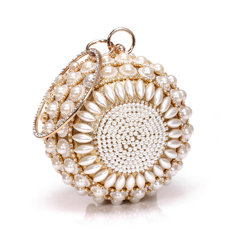 New ladies fashion bag small round bag popular pearl evening bag clutch bag evening bag metal bag female