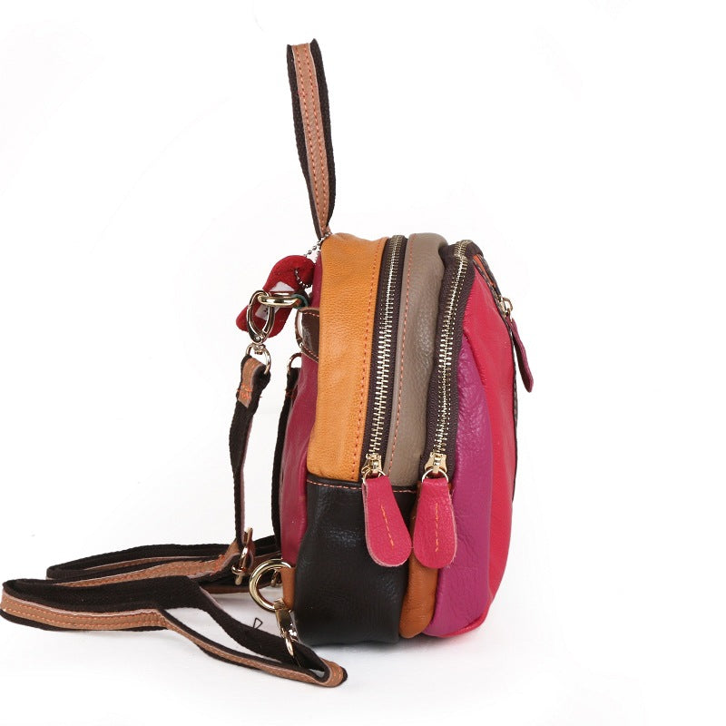 Leather Woman's Bag With Small Cross-Slung Sheepskin Backpack