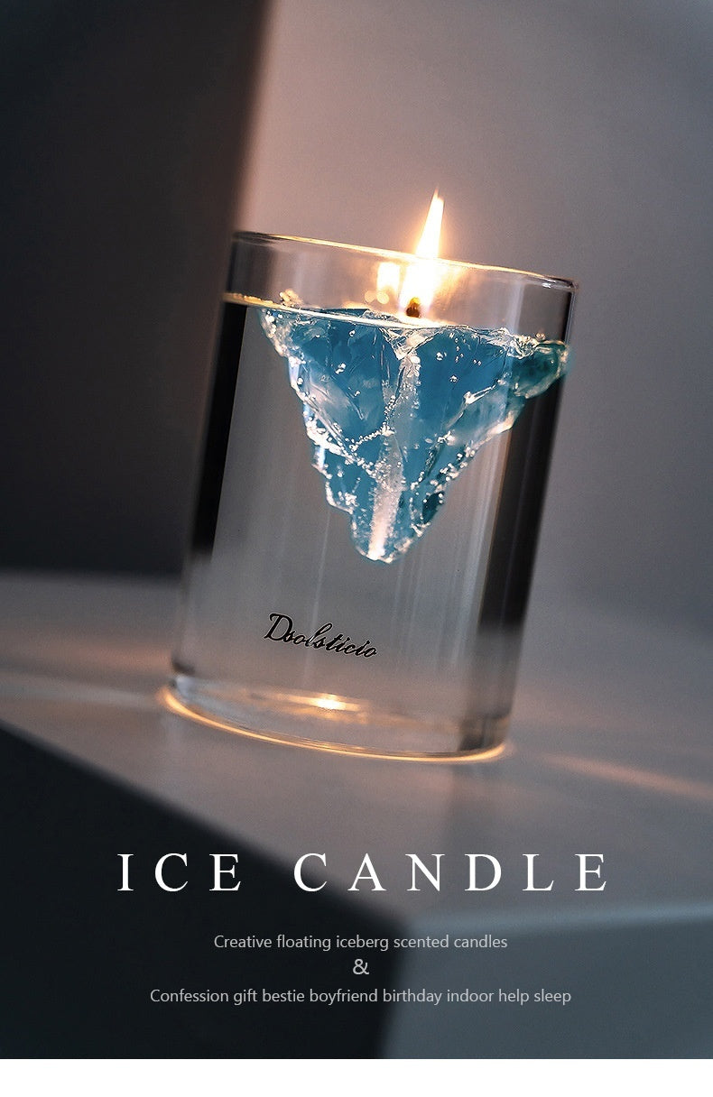 MODERN AI Essential Oil HANDMADE FLOATING 3D JELLY WAX CANDLE With holder - Romantic Atmosphere Aromatherapy Gift set with holder , spoon & essence - iceberg candle