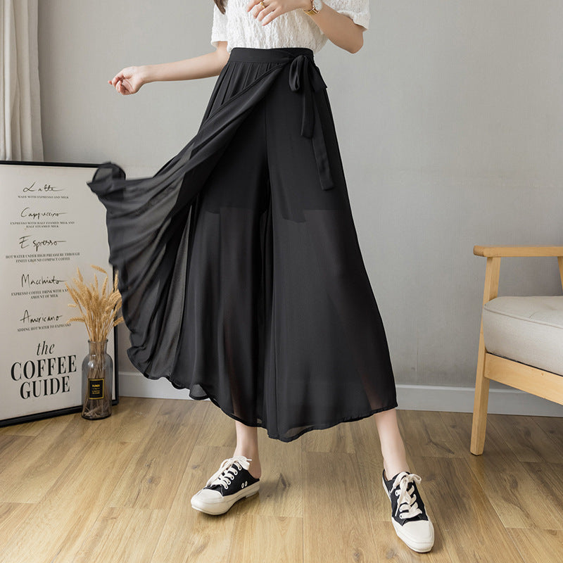 Women's Pleated Chiffon Plus Size Elastic Waist Casual Pant Skirt