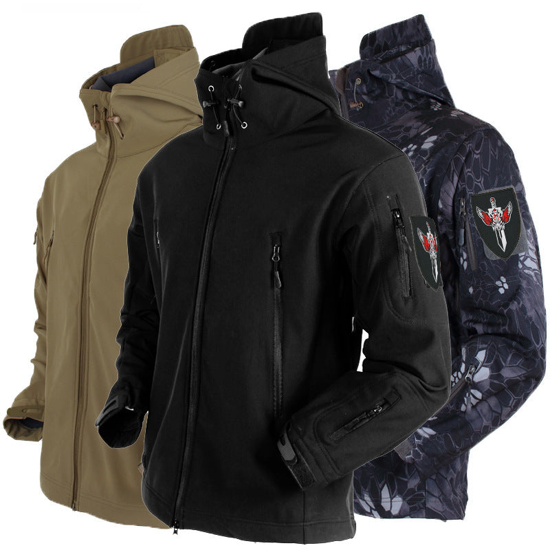 Men's Tactical Shell Jacket Fleece Windproof Rainproof Outdoor Sports Jacket