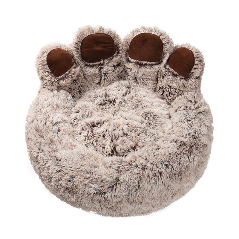 Dog Bed Cat Mat Round Large Pet House Long Plush Deep Sleeping 
Warm Bear Paw Shape Super Soft Cushion Calm Beds - Best Nesting washable warm pets bedding