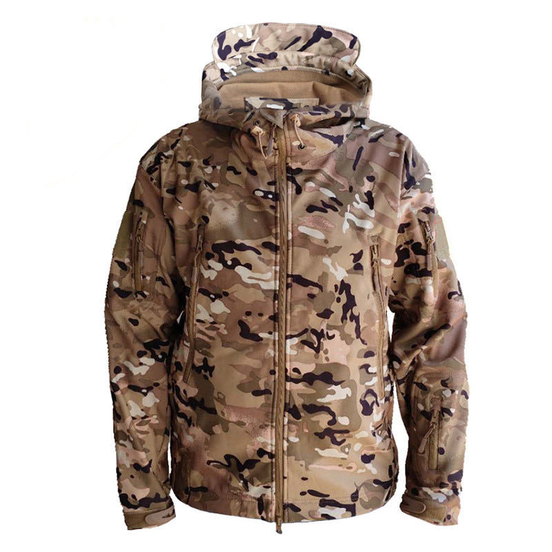 Men's Outdoor Tactical waterproof weatherproof wear resistant wind proof Fleece soft Shell Jacket coat Camouflage Army Activewear hoodie