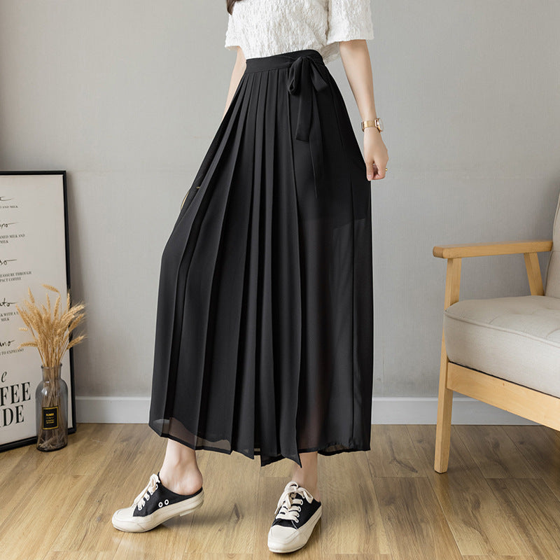 Women's Pleated Chiffon Plus Size Elastic Waist Casual Pant Skirt