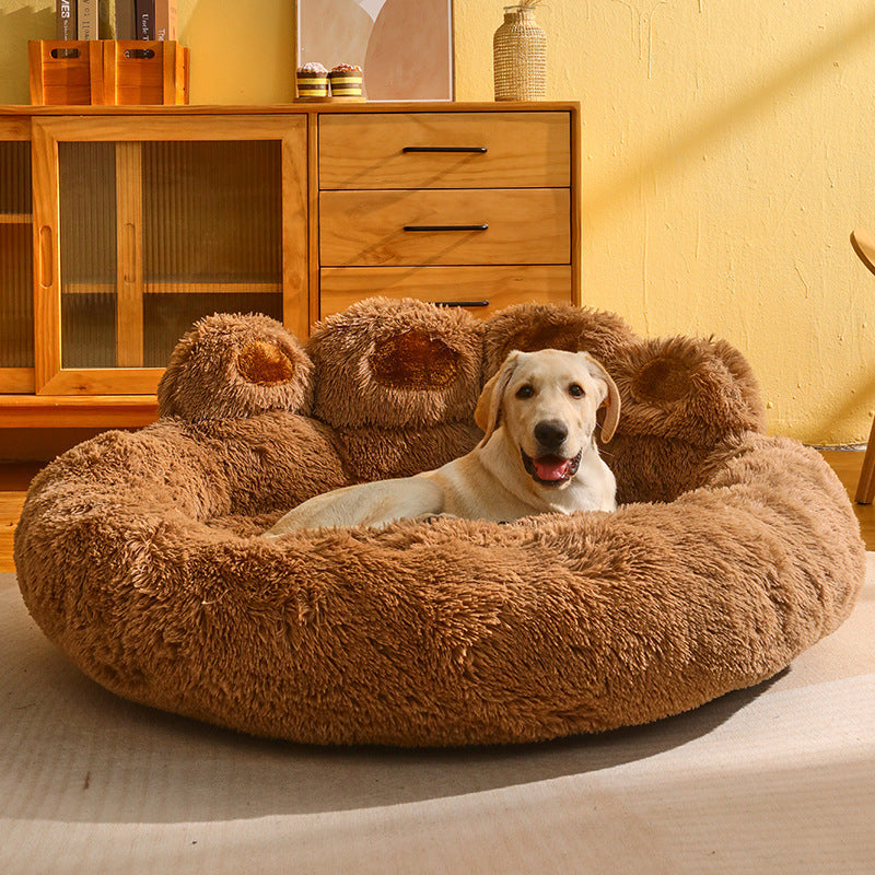 Dog Bed Cat Mat Round Large Pet House Long Plush Deep Sleeping 
Warm Bear Paw Shape Super Soft Cushion Calm Beds - Best Nesting washable warm pets bedding