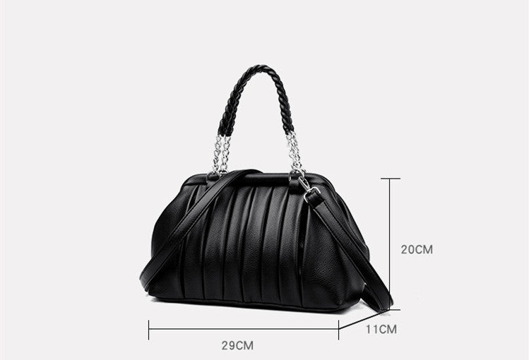 New Fashion All-match Pleated Woven Portable Large Capacity Leather Women's Bag