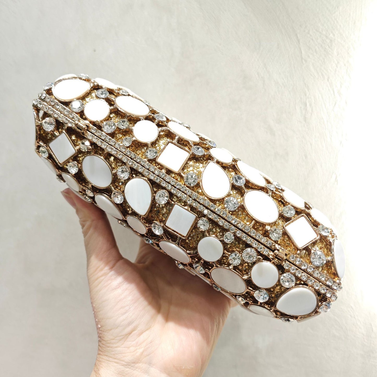 Luxury Fashion Designer Diamonds & Shell GEMSTONES Encrusted Party Prom Clutch Tote Bag UK