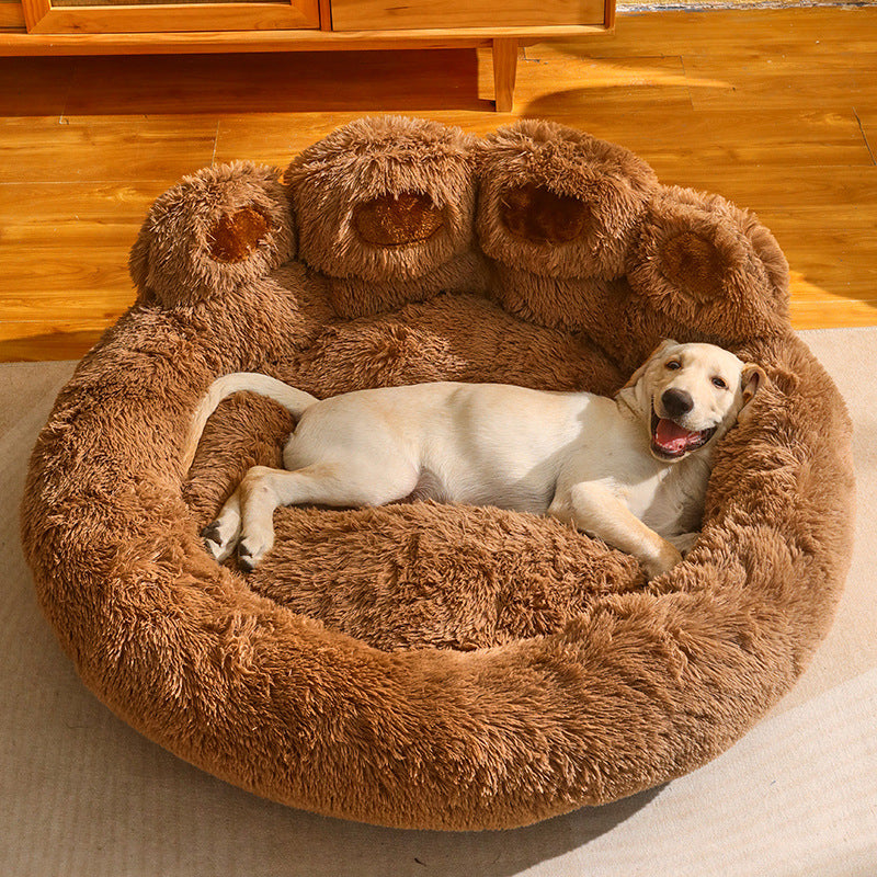 Dog Bed Cat Mat Round Large Pet House Long Plush Deep Sleeping 
Warm Bear Paw Shape Super Soft Cushion Calm Beds - Best Nesting washable warm pets bedding