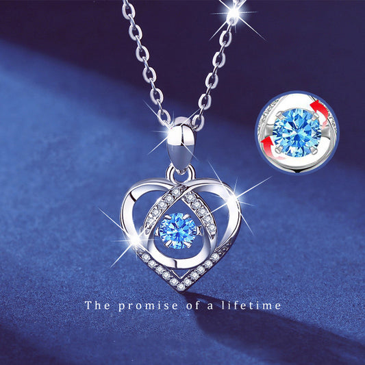 S925 Beating Heart-shaped Necklace Women Luxury Love Rhinestones Necklace Jewellery Gift For Valentine's Day