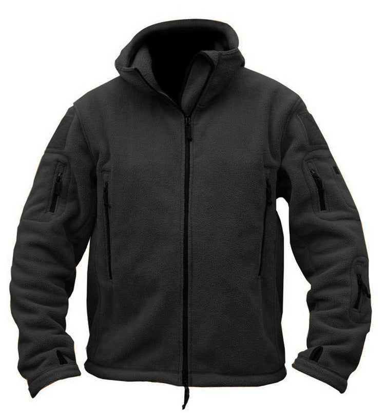 Men's Hooded Tactical Fleece Jacket Military Security Combat With 3 Zip Pockets - Cashmere Fleece - comfortable warm Workwear