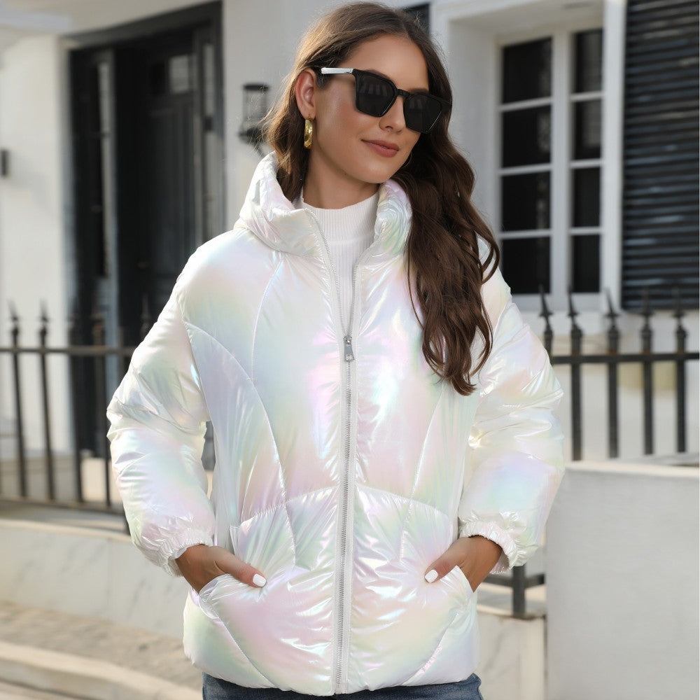 New Fashion Shiny Surface Cotton Cloth Hooded Puffer Jacket Coat