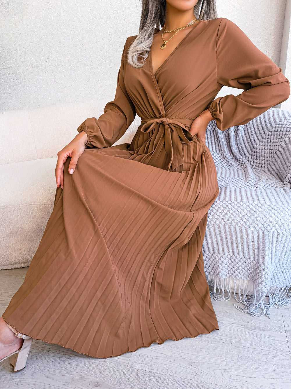 Trending Latest Fashion Elegant Cross Pleated Maxi wrap Dress - best Christmas evening party outfit - Mega sale - Christmas special - winter sale