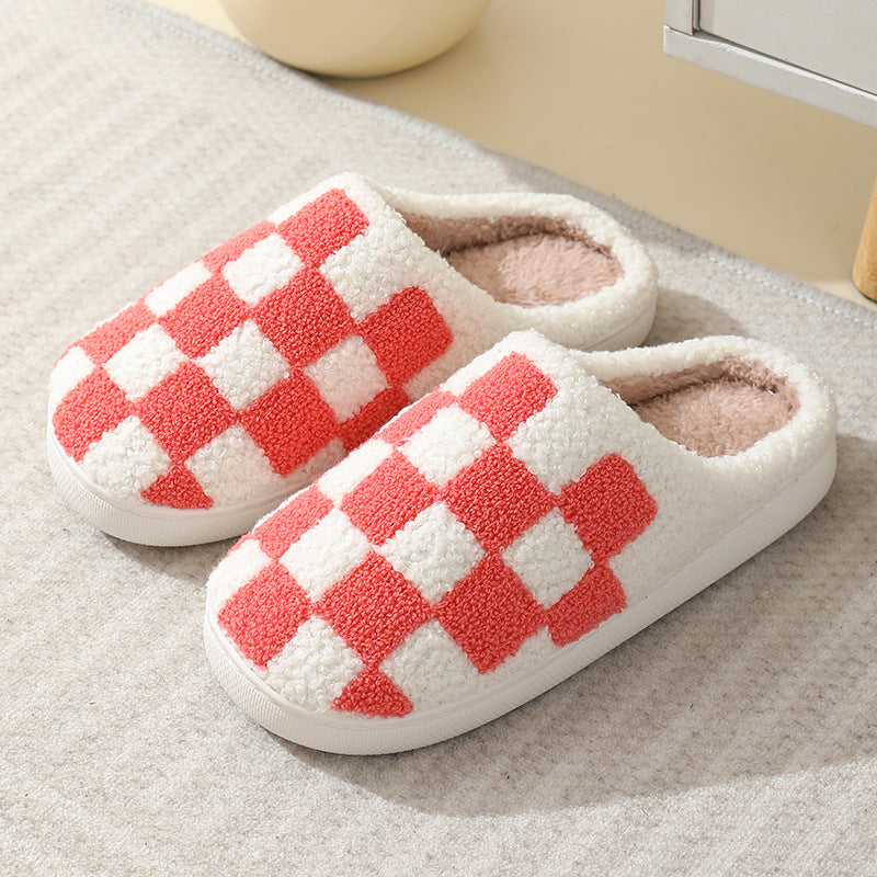 Checkerboard Print SUEDE Winter Slippers - Men’s / Women’s snow boots - Winter House Shoes Men And Women Couple Home Floor Warm Cotton Slippers - Best Christmas Present for Him & Her - wool sandals - Free delivery