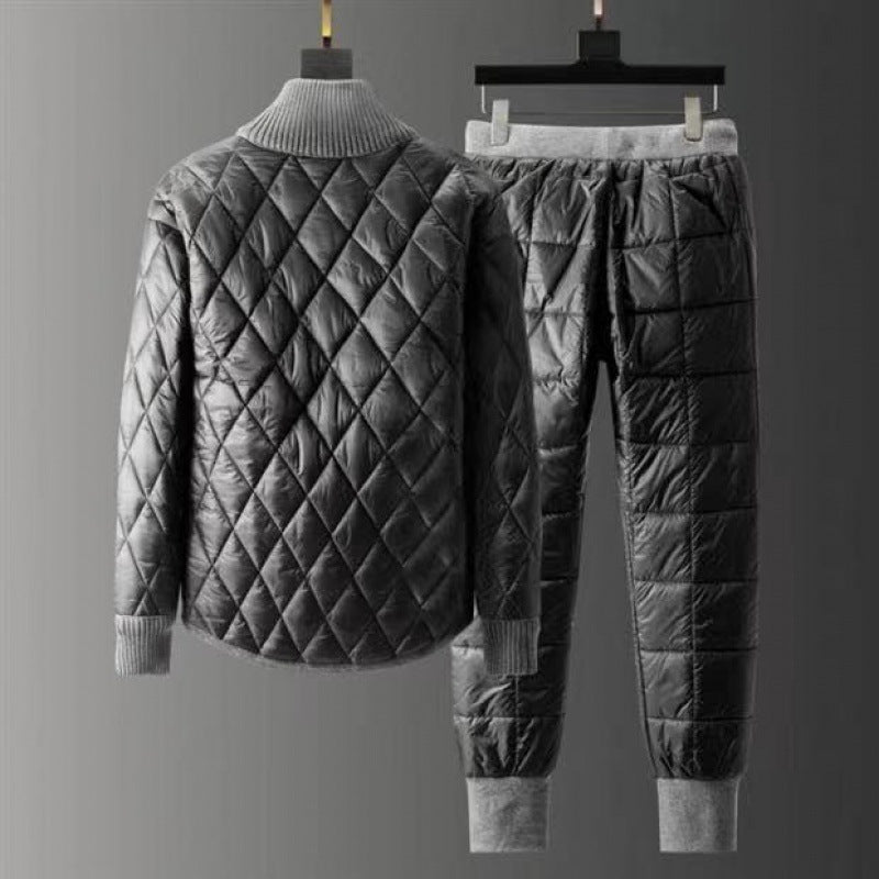 Men's Winter Latest Edition Turtleneck Combat Pullover Down wool Fleece lined soft padded jacket with matching Trousers Pant outfit set- winter warm Outdoor Clothes - Free delivery uk