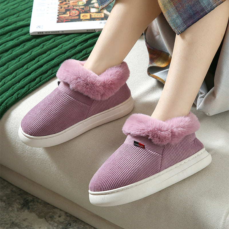 Winter Plush Cotton Shoes For Men And Women Cozy Fluffy Corduroy House Slippers Warm Slip On Fleece House Shoes