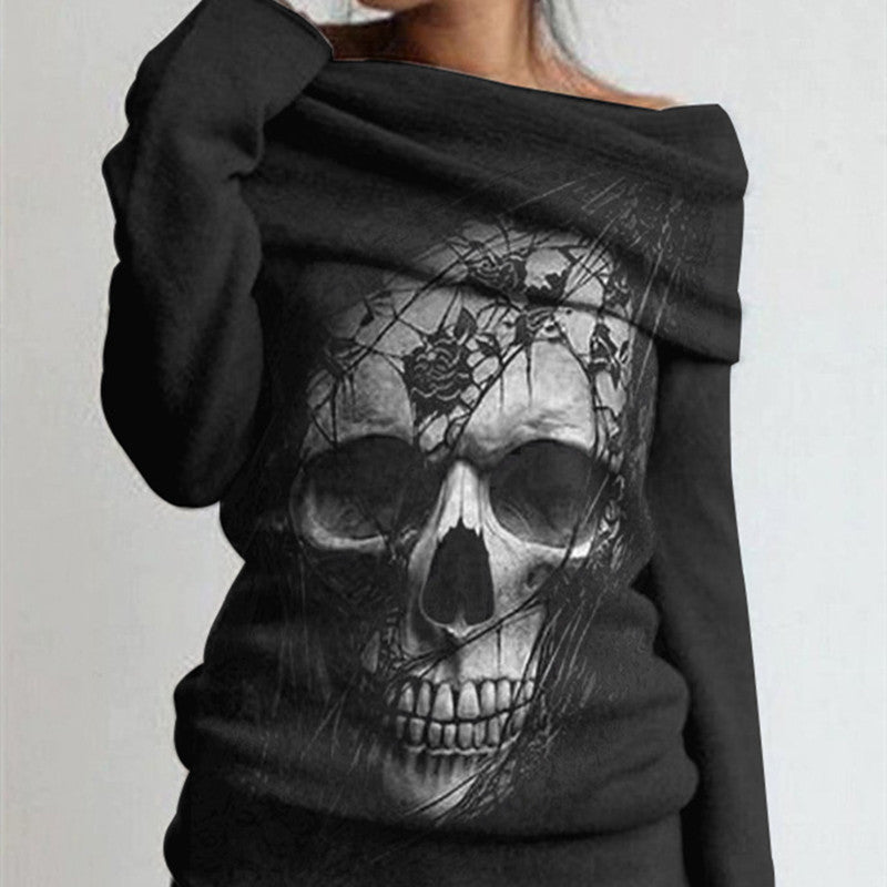 Women's Halloween Fashion Temperament Skull Top - jumper pullover top - winter spooky 👻 skull dress - all sizes available- sale ends soon - free uk delivery