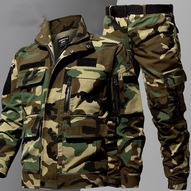 Camouflage LATEST Men's Women’s Tactical Combat Winter Military Camo Jacket & Pants Coat Trousers SUIT SET Clothing Men's Autumn And Winter Suit Tear-resistant Fitness Shirt Labor