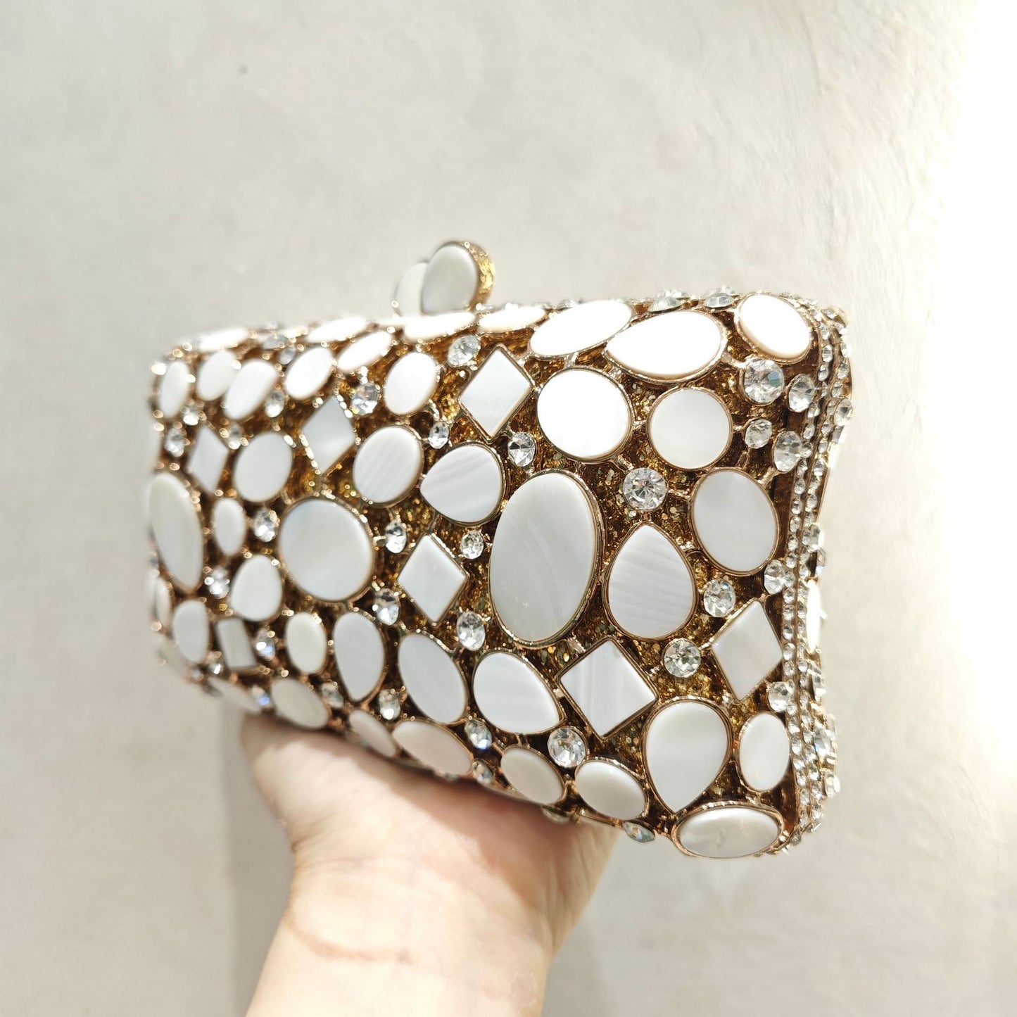 Luxury Fashion Designer Diamonds & Shell GEMSTONES Encrusted Party Prom Clutch Tote Bag UK