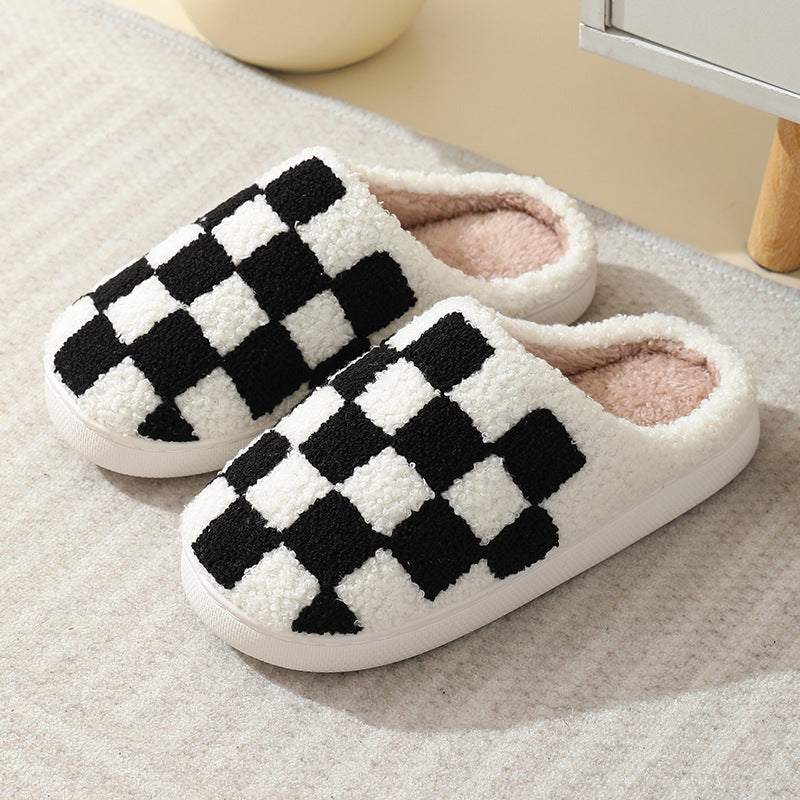 Checkerboard Print SUEDE Winter Slippers - Men’s / Women’s snow boots - Winter House Shoes Men And Women Couple Home Floor Warm Cotton Slippers - Best Christmas Present for Him & Her - wool sandals - Free delivery