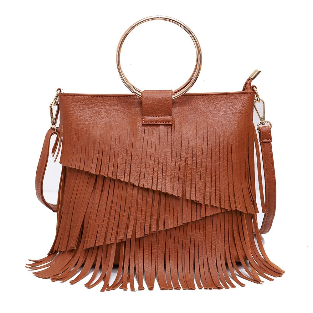 Iron Portable And Fashion New Irregular Tassel Bag with wristlet ring