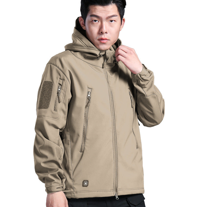 Men's Tactical Shell Jacket Fleece Windproof Rainproof Outdoor Sports Jacket