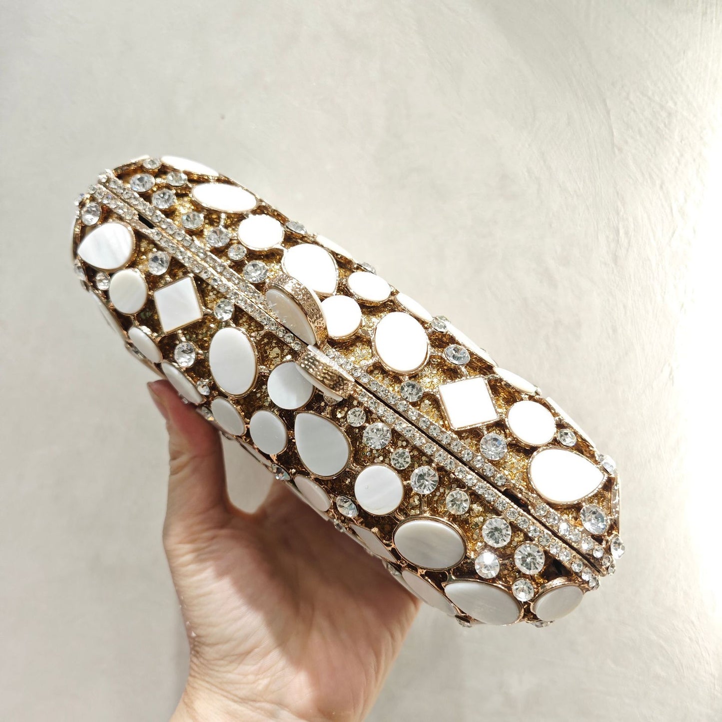 Luxury Fashion Designer Diamonds & Shell GEMSTONES Encrusted Party Prom Clutch Tote Bag UK