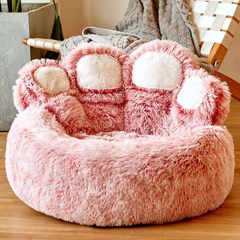 Dog Bed Cat Mat Round Large Pet House Long Plush Deep Sleeping 
Warm Bear Paw Shape Super Soft Cushion Calm Beds - Best Nesting washable warm pets bedding