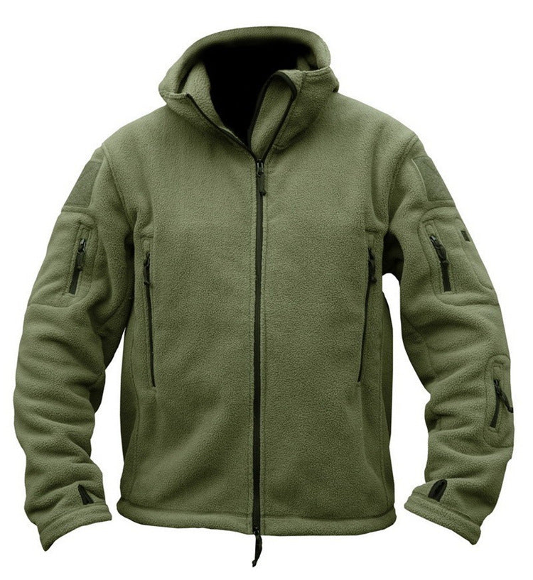 Men's Hooded Tactical Fleece Jacket Military Security Combat With 3 Zip Pockets - Cashmere Fleece - comfortable warm Workwear