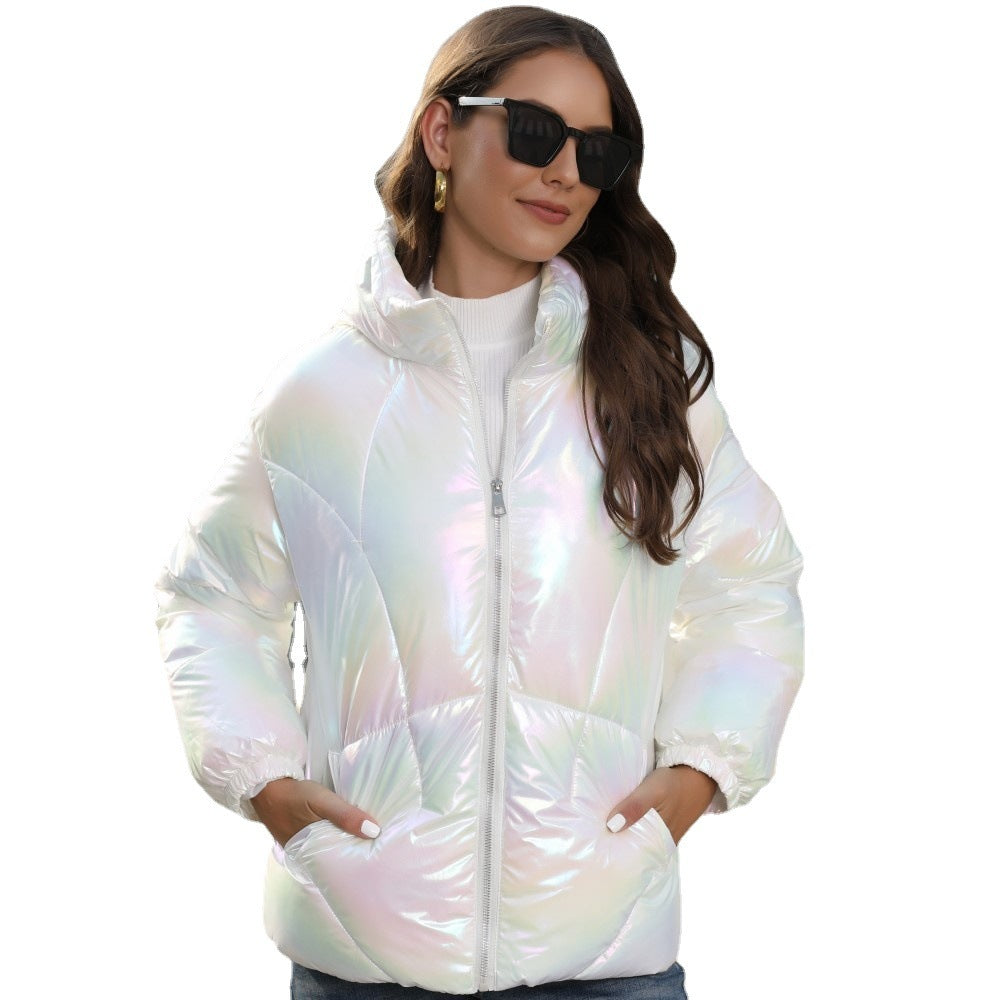 New Fashion Shiny Surface Cotton Cloth Hooded Puffer Jacket Coat