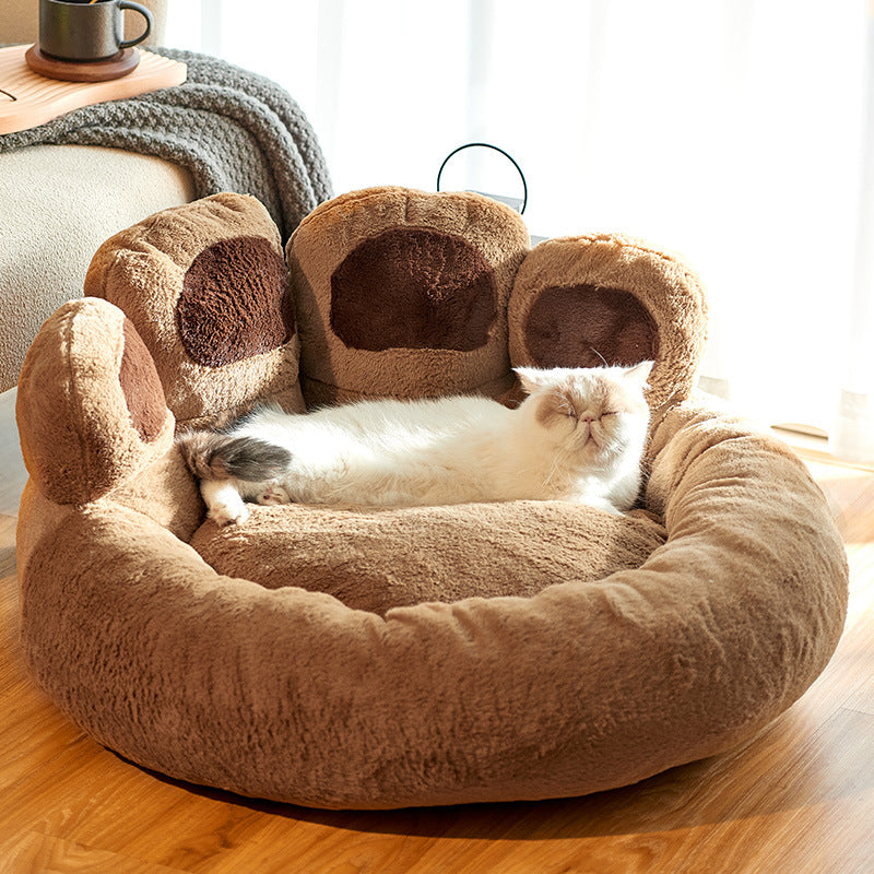 Dog Bed Cat Mat Round Large Pet House Long Plush Deep Sleeping 
Warm Bear Paw Shape Super Soft Cushion Calm Beds - Best Nesting washable warm pets bedding