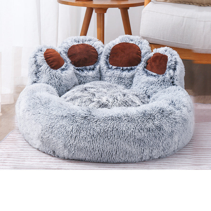 Dog Bed Cat Mat Round Large Pet House Long Plush Deep Sleeping 
Warm Bear Paw Shape Super Soft Cushion Calm Beds - Best Nesting washable warm pets bedding