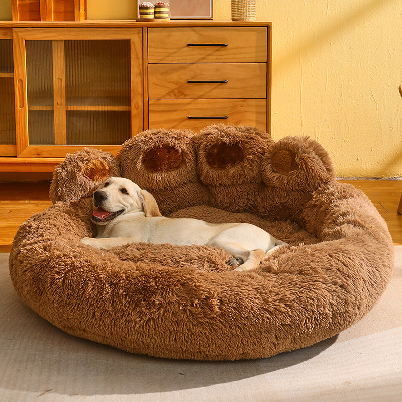 Dog Bed Cat Mat Round Large Pet House Long Plush Deep Sleeping 
Warm Bear Paw Shape Super Soft Cushion Calm Beds - Best Nesting washable warm pets bedding