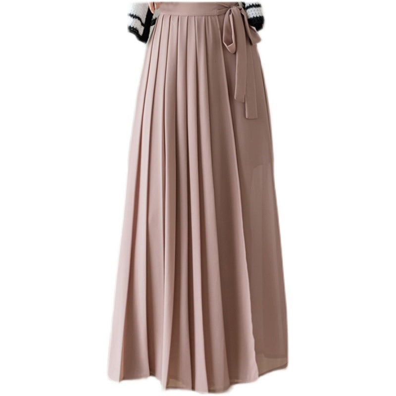 Women's Pleated Chiffon Plus Size Elastic Waist Casual Pant Skirt