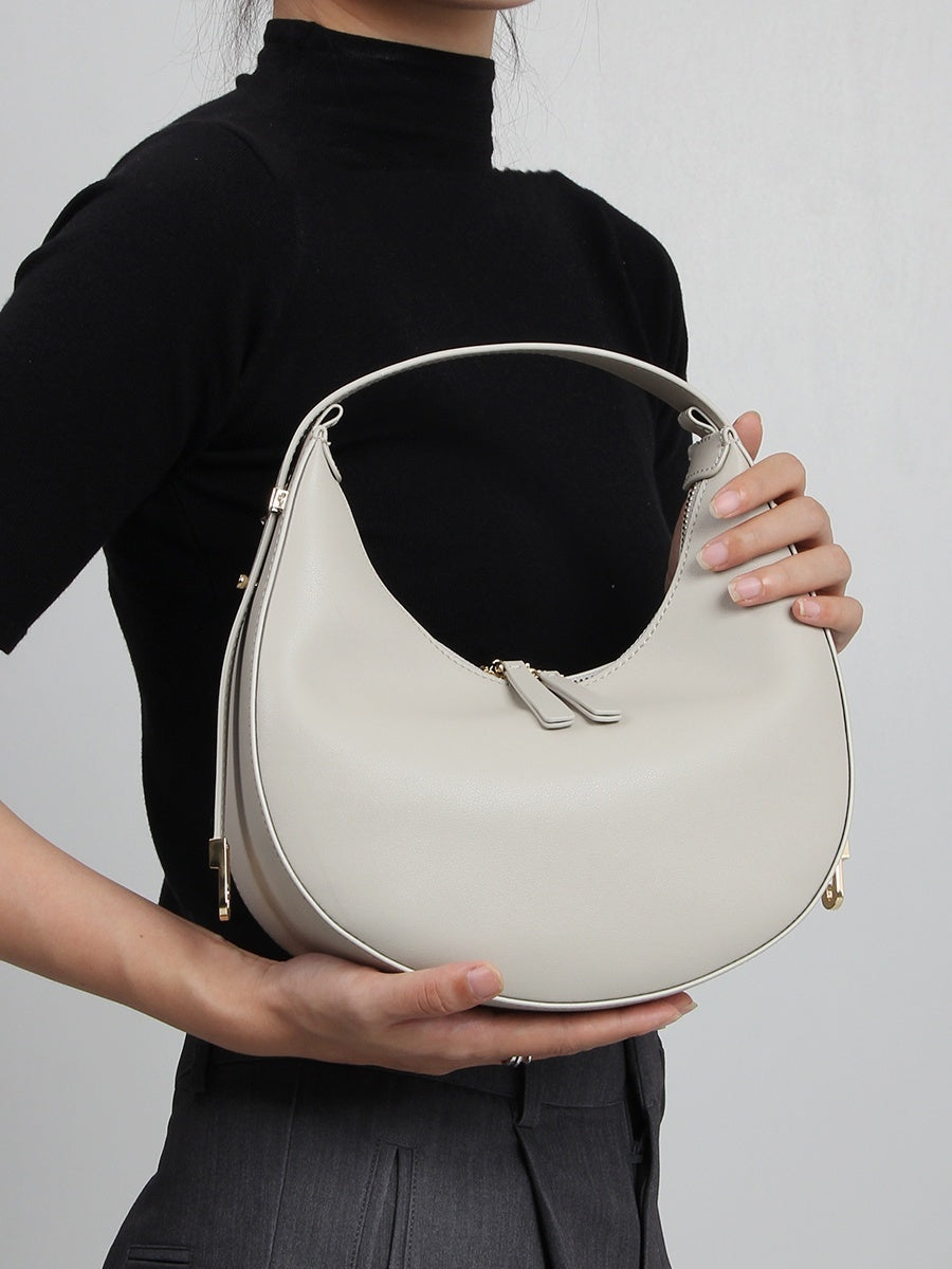 Genuine Leather White Half Moon Crescent Shoulder Messenger Hobo Tote Clutch Bag - Trending Fashion designer bag - Free UK USA deliveries 🚚 available please DM