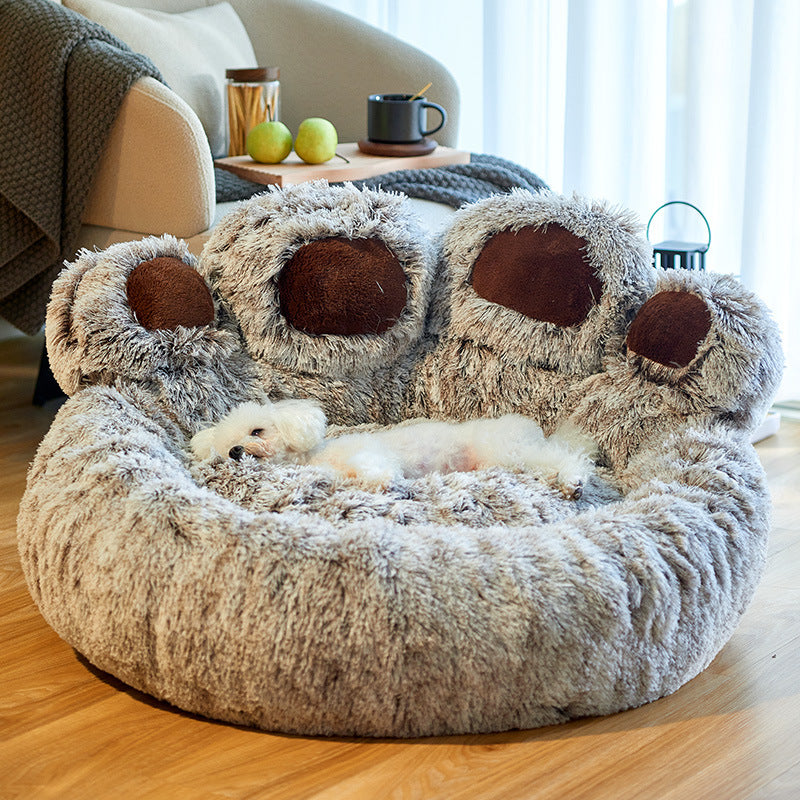 Dog Bed Cat Mat Round Large Pet House Long Plush Deep Sleeping 
Warm Bear Paw Shape Super Soft Cushion Calm Beds - Best Nesting washable warm pets bedding