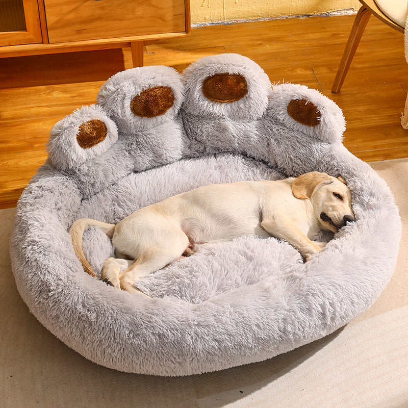 Dog Bed Cat Mat Round Large Pet House Long Plush Deep Sleeping 
Warm Bear Paw Shape Super Soft Cushion Calm Beds - Best Nesting washable warm pets bedding