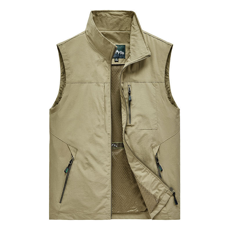 Outdoor Waistcoat Men's Thin Fishing Mountaineering Photography Waistcoat Vest Vest Stand Collar