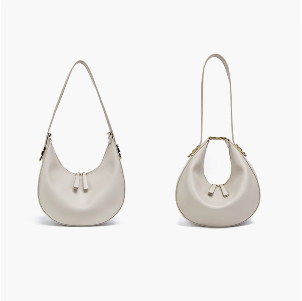 Genuine Leather White Half Moon Crescent Shoulder Messenger Hobo Tote Clutch Bag - Trending Fashion designer bag - Free UK USA deliveries 🚚 available please DM