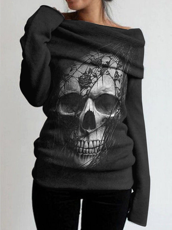 Women's Halloween Fashion Temperament Skull Top - jumper pullover top - winter spooky 👻 skull dress - all sizes available- sale ends soon - free uk delivery