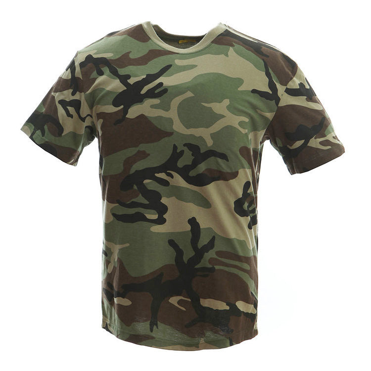 Summer Cross-border European Size Outdoor Army Fan Round Neck Tactical Top Half Sleeve Men's Cotton Tactical Camouflage T-shirt Short Sleeve