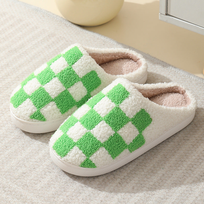 Checkerboard Print SUEDE Winter Slippers - Men’s / Women’s snow boots - Winter House Shoes Men And Women Couple Home Floor Warm Cotton Slippers - Best Christmas Present for Him & Her - wool sandals - Free delivery