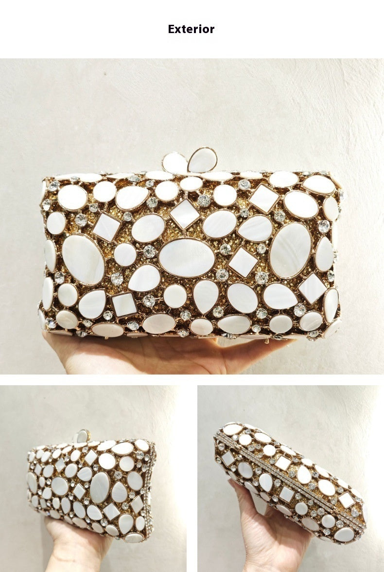 Luxury Fashion Designer Diamonds & Shell GEMSTONES Encrusted Party Prom Clutch Tote Bag UK