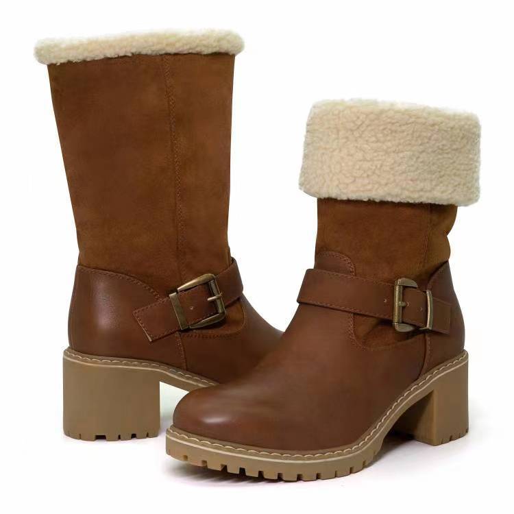 Fashion Women’s / Ladies Autumn Winter Boots With adjustable Buckle strap - Foldable wool calf length - Choice to make long or short shoes - Chunky Heel Shoes Warm Winter Round Toe Western Boots For Girls - Christmas sale -Chelsea boots - Free UK delivery