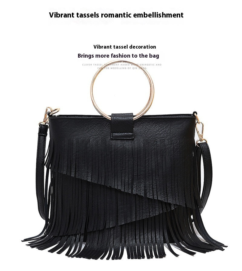 Iron Portable And Fashion New Irregular Tassel Bag with wristlet ring