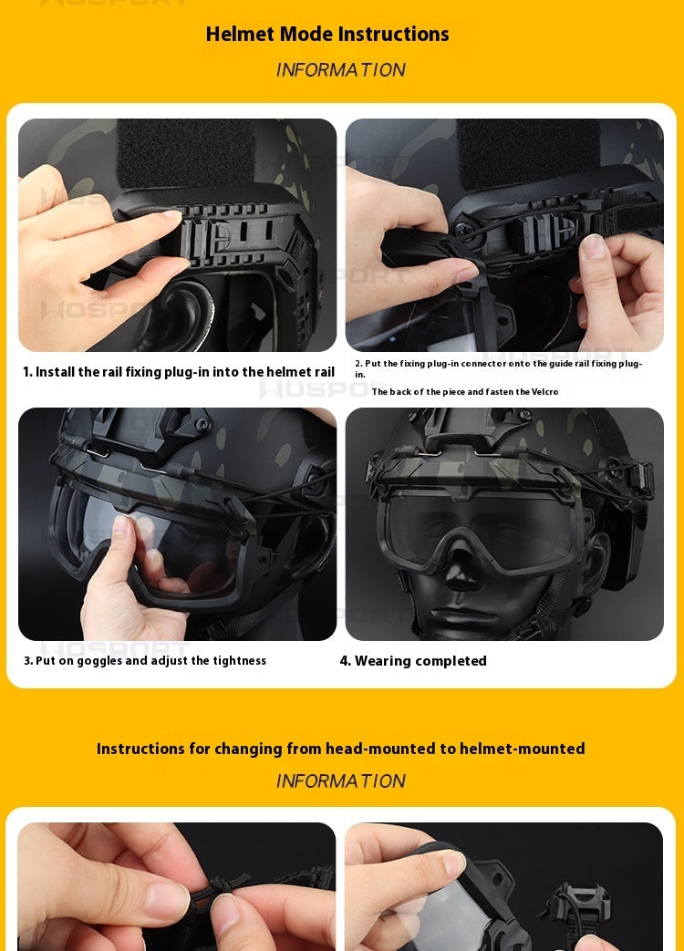 Multi-dimensional Split Tactical Outdoor Goggles Two Use Modes Solid Color Version